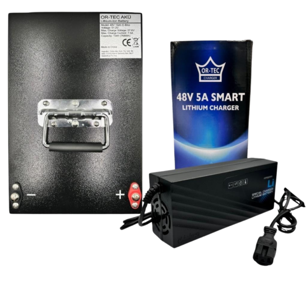 48V 15Ah (14Ah Uyumlu) LiFePO4 Elektrikli Motosiklet Aküsü ve 48V 5A Lityum Şarj Cihazı Seti