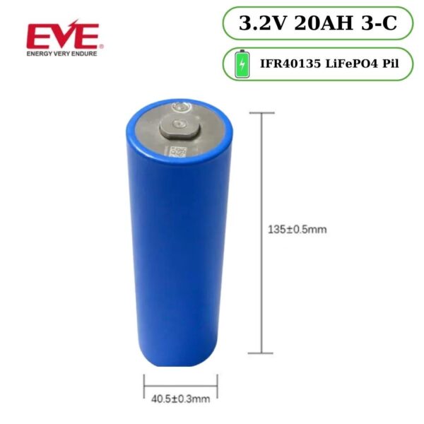 EVE LiFePO4 40135 3.2V 20AH 3-C Pil Enerji Depolama Sistemi İçin Yüksek Kapasite Pil