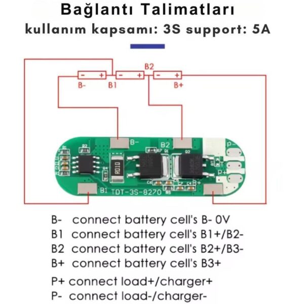 TDT 3S 5A BSM Li-ion Batarya Koruma Devresi 18650 - Görsel 4